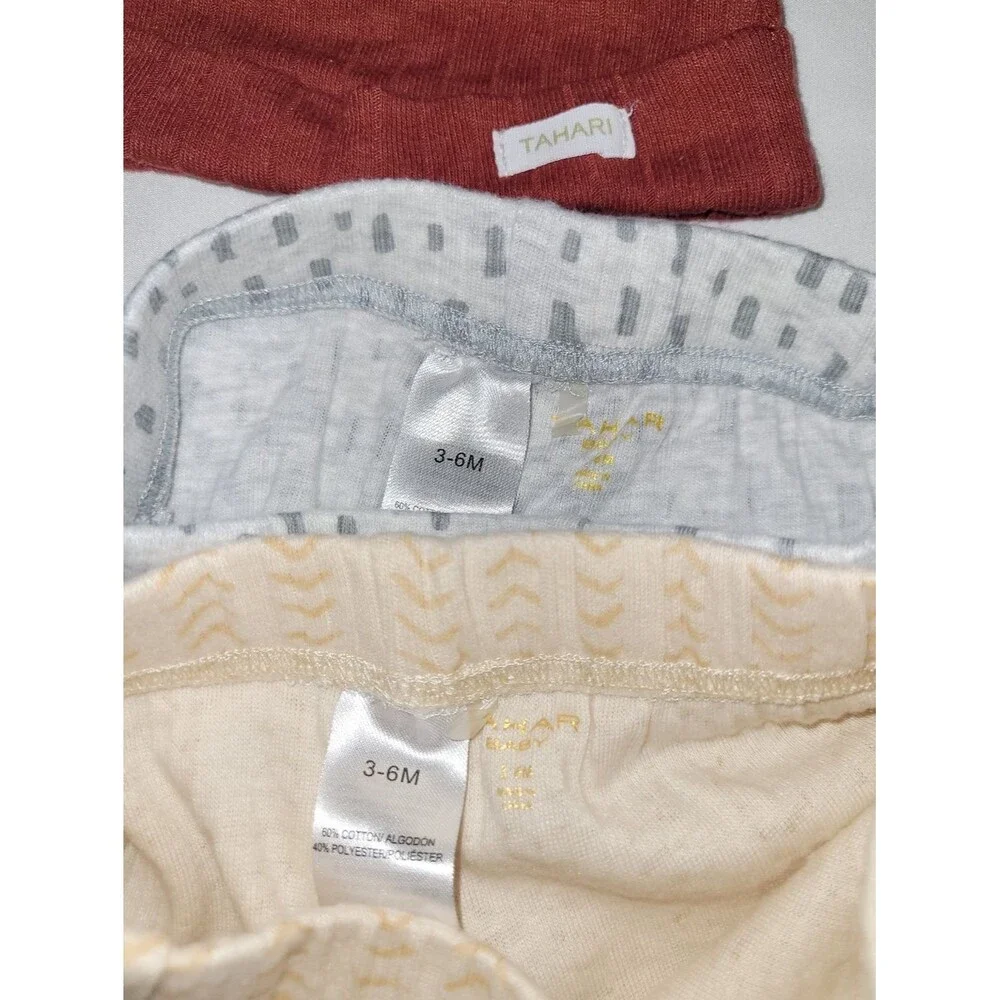 Tahari Size 3-6 Months Knit Hat and Two Pants Bundle - Burgundy, Cream, Gray